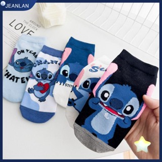 Jeanlan ถุงเท้าข้อสั้น ผ้าฝ้าย ลายการ์ตูน Stitch น่ารัก แฟชั่นสําหรับผู้หญิง