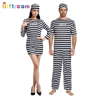 [0714]SHWZ-COS-QZZ Prisoner Costumes Couple Props Costume Prisoner Prison Prisoner Performing Costumes Comic  Parent-child clothing Gift  Animation  Halloween  COSPLAYCouple clothi