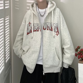 เสื้อคาร์ดิแกนกันหนาวลําลอง มีฮู้ด พิมพ์ลายตัวอักษร ตัวเลขยอดนิยม มีซิป แฟชั่นฤดูใบไม้ร่วง สําหรับผู้ชาย 2023