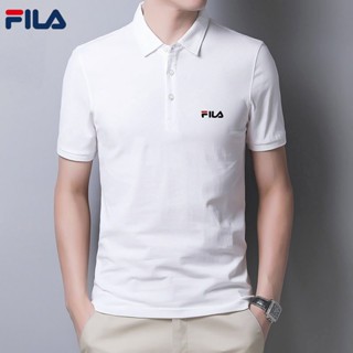 [ขายดี พร้อมส่ง] FILA100% เสื้อโปโลแขนสั้นลําลอง คอปก พับได้ สไตล์คลาสสิก แฟชั่นสําหรับผู้ชาย