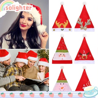 Solighter หมวกคริสต์มาส ผ้ากํามะหยี่ขนนิ่ม สไตล์คลาสสิก สําหรับเด็ก และผู้ใหญ่