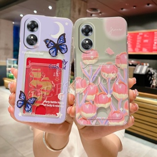 พร้อมส่ง เคสโทรศัพท์มือถือนิ่ม ลายดอกทิวลิป ผีเสื้อ พร้อมช่องใส่บัตร สําหรับ OPPO A38 A58 A78 A98 4G 5G 2023 A38