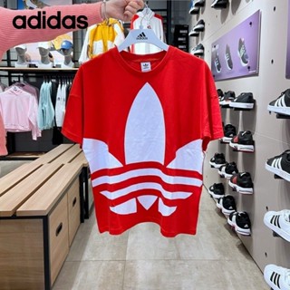 Adidas ของแท้ 100% เสื้อยืดคอกลม แขนสั้น พิมพ์ลายโลโก้ ทรงหลวม ขนาดใหญ่ ระบายอากาศ สําหรับผู้หญิง