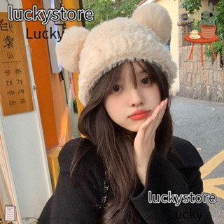 Lucky หมวกผ้าขนสัตว์ถัก แต่งหูหมีน่ารัก ให้ความอบอุ่น แฟชั่นฤดูใบไม้ร่วง และฤดูหนาว สําหรับผู้ชาย และคู่รัก