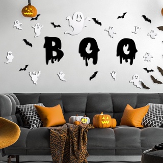 Halloween_ สติกเกอร์ ลายค้างคาว แมงมุม ผี 3D สําหรับติดตกแต่งผนังบ้าน โรงรถ ฮาโลวีน