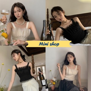 Mini shop🌸พร้อมส่ง🌸 (19142) เสื้อกล้าม สายเดี่ยวมีฟองน้ำ สม็อคหลัง -C