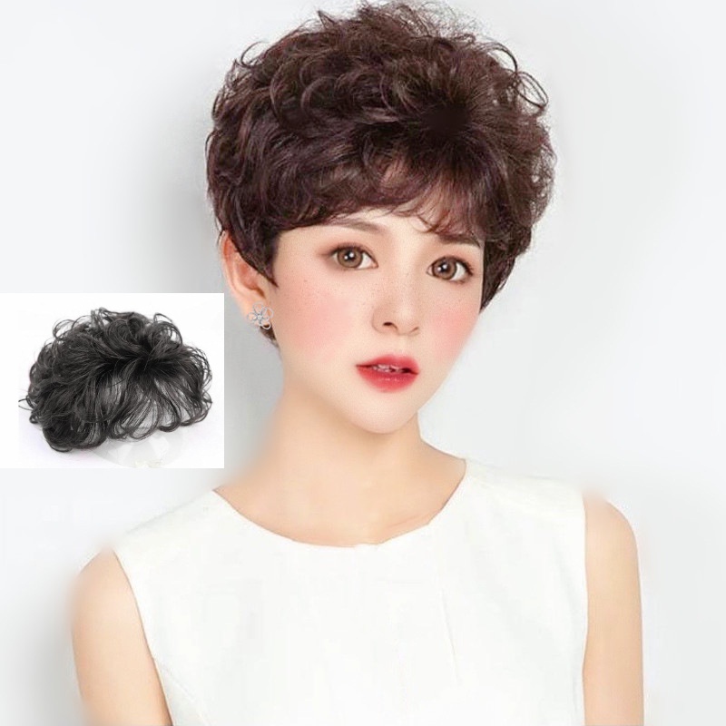 พร้อมส่ง วิกผมปลอม แบบสั้น หยิกด้านบน แบบเปลี่ยน สําหรับผู้หญิง