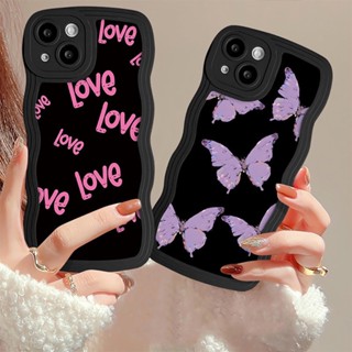 ผีเสื้อสีดำ LOVE ขอบคลื่น เเคสโทรศัพท์ Compatible for iPhone 11 14 13 12 15 Pro Max 7 8 14 Plus XR XS Max SE 2020