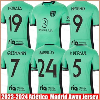 เสื้อกีฬาแขนสั้น ลายทีม Atletico Madrid Third Away Jersey Morata Barrios Griezmann Memphis DePaul Koke 23 2023-2024 พลัสไซซ์