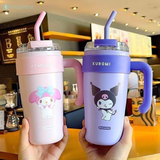 850มล. Sanrio กระติกน้ำร้อน Kuromi Hello Kitty Cinnamoroll กระติกน้ำสูญญากาศถ้วยฟางถ้วยน้ำความจุขนาดใหญ่แก้วฉนวนแก้วเครื่องดื่มคู่ TH