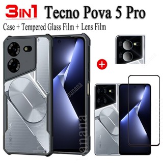 Tecno Pova 5 Pro เคสซิลิโคนใส กันกระแทก สําหรับ Tecno Pova5 Pro Pova 5 3 in 1 ฟิล์มกระจกนิรภัยและฟิล์มเลนส์