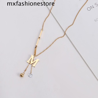 Mxfashione สร้อยคอโซ่ จี้ตัวอักษร M ประดับพลอยเทียม สไตล์เกาหลี แฟชั่นสําหรับผู้หญิง