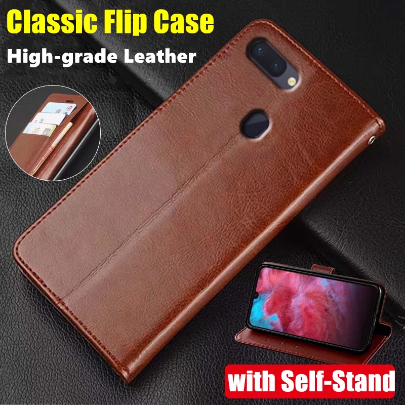 เคสหนังวัวแท้ ฝาพับ พร้อมช่องใส่บัตร ขาตั้ง สไตล์วินเทจ สําหรับ OPPO R15 R15pro CPH1831 CPH1835