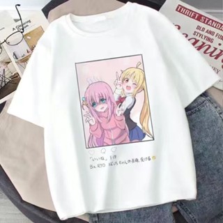 เสื้อยืด แขนสั้น BOCCHI THE ROCK! อะนิเมะผ้าฝ้ายแท้น่ารักน่ารัก Gotoh Hitori ออกแบบเสื้อยืดพิมพ์กราฟิก แขนสั้น