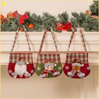 [LBE] Christmas Plaid Cartoon Snowman Elk Candy Bag Holiday Gift Tote Apple Bag