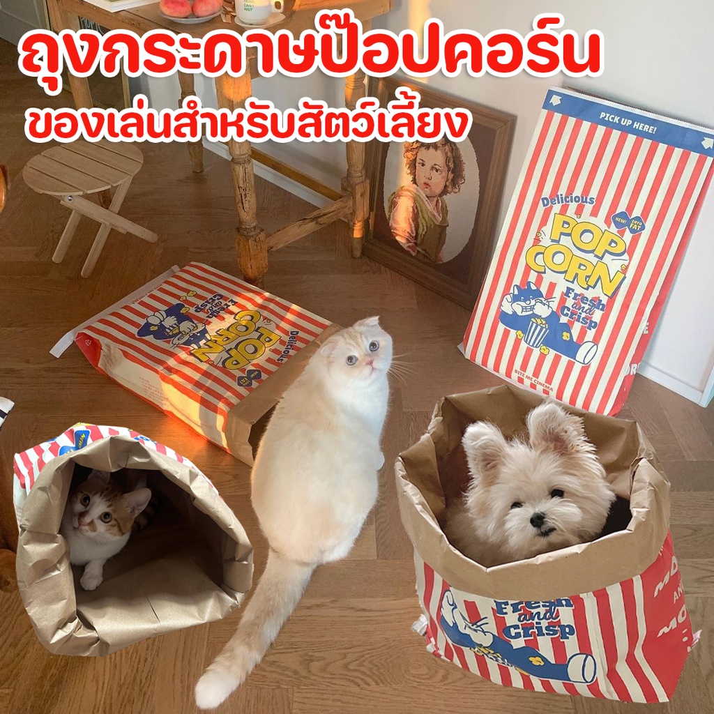 พร้อมส่ง ถุงแมวมุด ของเล่นแมว ถุงกระดาษป๊อปคอร์น สุนัข แมว ซ่อนได้ ของเล่นสําหรับสัตว์เลี้ยง