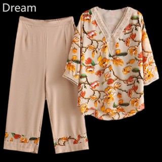 Moms summer Western style slimming upper clothes womens summer casual large size middle and old short sleeve T-shirt set