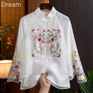 Chinese style embroidered shirt Womens retro buckle Chinese style improved Tang suit top Chinese clothing Womens