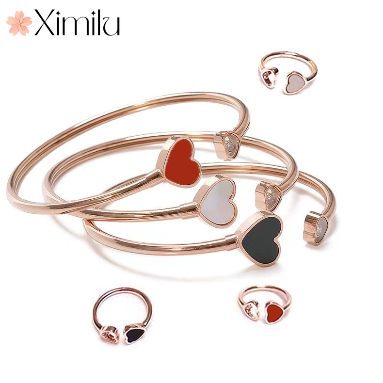 ♥ รักเครื่องประดับนักเรียนโรแมนติกกุหลาบทองแหวนพีชหัวใจเปิดสร้อยข้อมือที่เรียบง่ายการออกแบบเฉพาะ