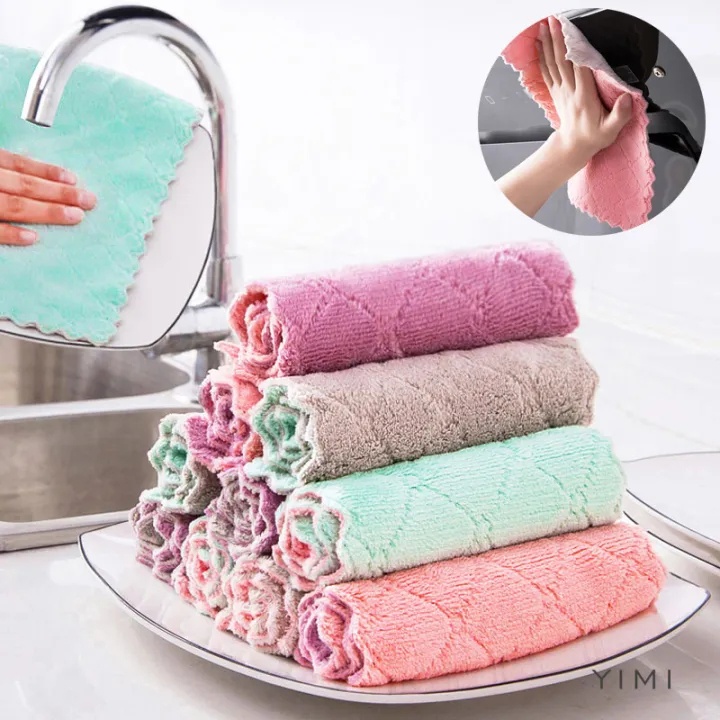 ผ้าเช็ดจาน ผ้าเช็ดมือ 16*27 cm การดูดซึมน้ำที่ดีและมีหลายสีให้เลือก