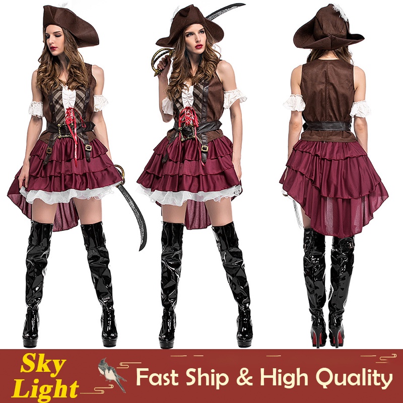 ชุดเดรสคอสเพลย์โจรสลัด แขนกุด เซ็กซี่ สําหรับผู้หญิง ผู้ใหญ่ การแสดงฮาโลวีน