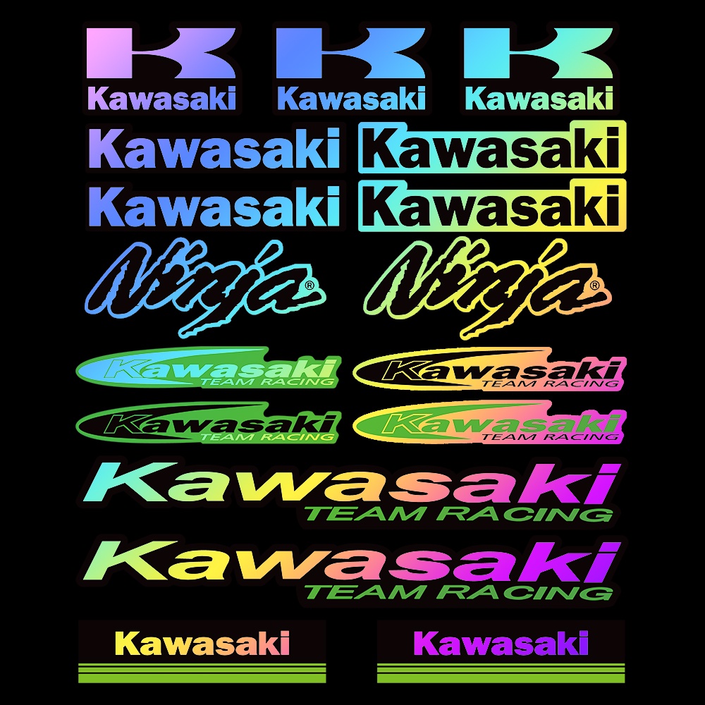สติกเกอร์สะท้อนแสง กันน้ํา ลายสัญลักษณ์ Kawasaki สําหรับตกแต่งรถจักรยานยนต์ จํานวน 1 ชุด