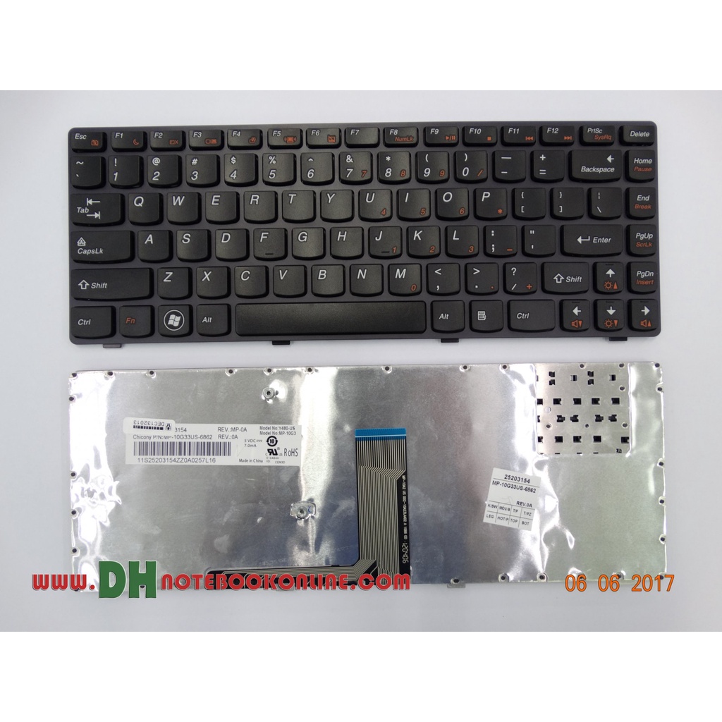 คีย์บอร์ดโน๊ตบุ๊ค keyboard  IBM Lenovo Ideapad Y480 Y480A Y480M Y480N Y480P ภาษาอังกฤษ แถมสติ๊เกอร์ไ