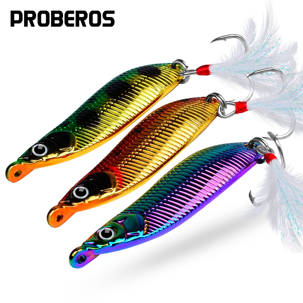 PROBEROS 1 PC โลหะเหยื่อ 2.5g-3.5g-5g-7g-9g willow leaf รูปเหยื่อ jig sequined spinner เหยื่อ trolling ตกปลาเกียร์