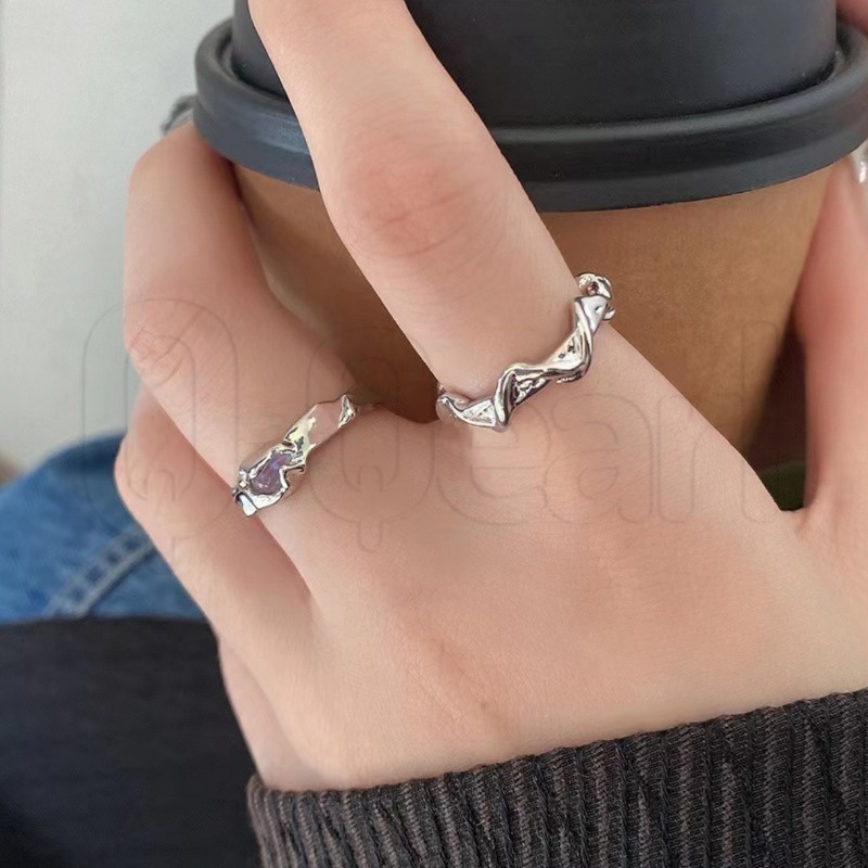 แหวนคริสตัลมูนสโตน หยัก ทรงไม่สมมาตร สไตล์วินเทจ / แหวนเปิด หรูหรา เป็นที่นิยม ปรับได้ / แหวนนิ้วผู้ชาย ผู้หญิง อุปกรณ์เสริมบุคลิกภาพ / แหวนคู่แต่งงาน ฝังเพทาย Y2K