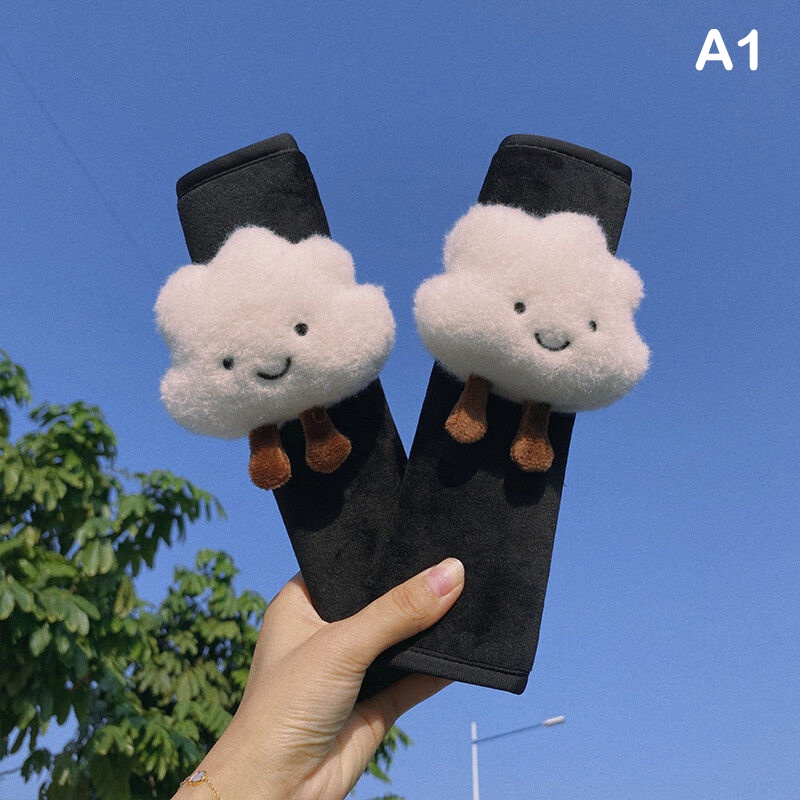 ปลอกหุ้มสายเข็มขัดนิรภัย คล้องไหล่ ลายการ์ตูนเมฆน่ารัก สําหรับรถยนต์ 1 คู่