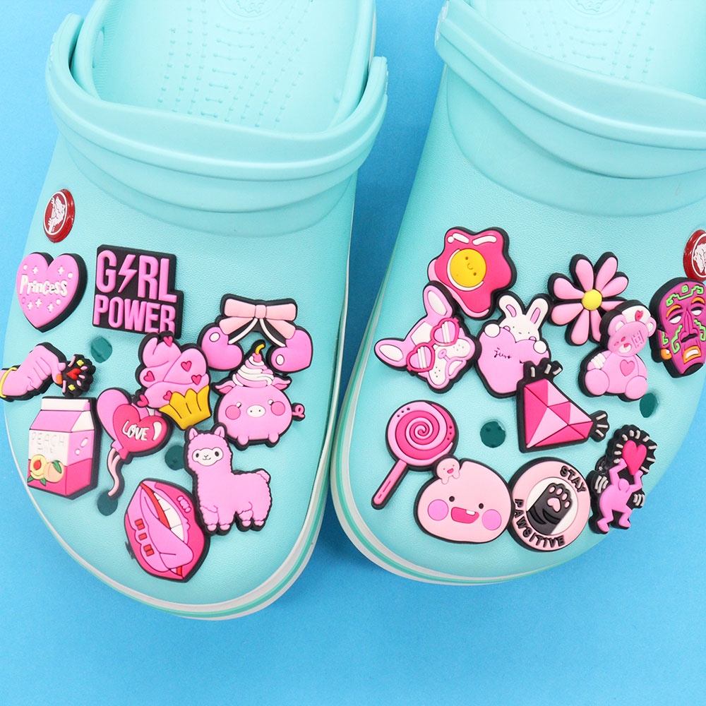 การ์ตูนไข่แกะ Croc Charms หมูหมี Jibbits สําหรับ Croc สีชมพู Lollipop รองเท้า Charms Pins ดอกไม้เชอร์รี่ Jibitz Crocks สําหรับชายรองเท้าอุปกรณ์ตกแต่ง