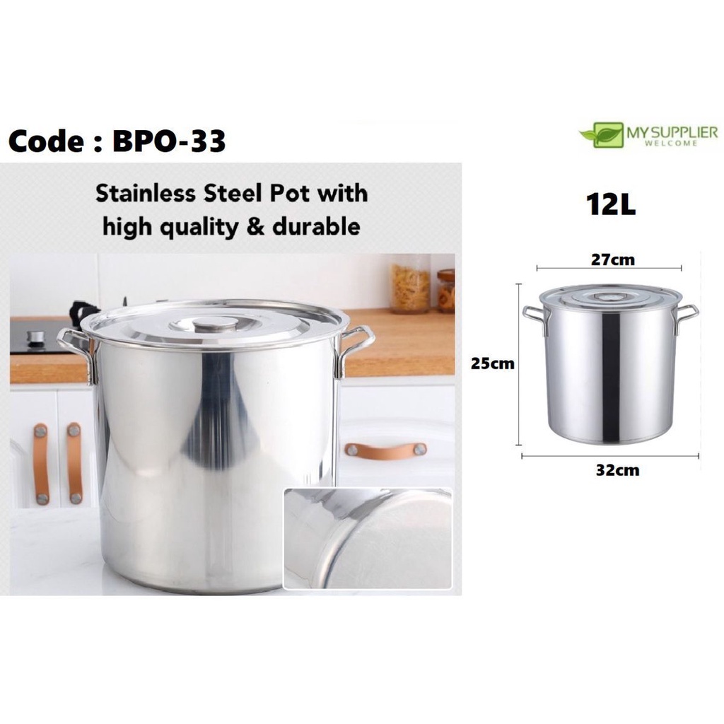 BPO-33 12L 2.5 มม.หม้อซุปสแตนเลสเหมาะสําหรับปิกนิกบ้านหม้อใช้ขนาดเล็ก L32*W27*H25 ซม.