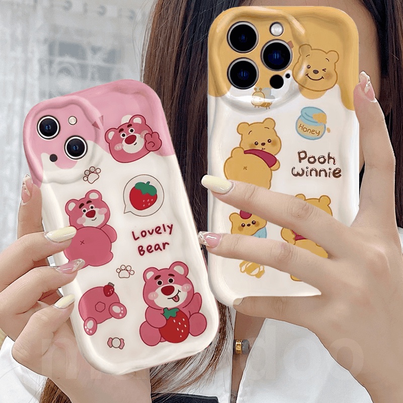 Casing Redmi Note 13 Pro+ 12S 4G 12 Pro Plus 5G 13C 12C A1 A2 A3 11S 11 10C 10 9T 9C 9A POCO X6 X5 M6 C65 Cream Edge Cute Cartoon Strawberry Bear Lotso Honey Cake Pooh Winnie Fine Hole Tpu Shockproof Protection Soft Phone Case 1NY 62