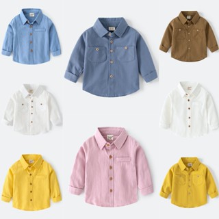 เสื้อเชิ้ตแขนยาว สีพื้น สไตล์เกาหลี สําหรับเด็กผู้ชาย