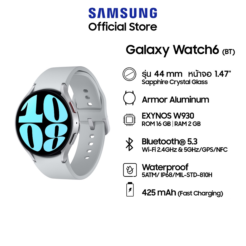 นาฬิกาสมาร์ทวอทช์ สมาร์ทวอทช์ Galaxy Watch 6 44 มม. เชื่อมต่อบลูทูธ กันน้ํา แจ้งเตือนผ่านแอพโซเชียล ใช้ จับชีพจร วิ่ง วัด หัวใจ สมาร์ทวอทช์ รองรับภาษาไทย แฟชั่นสําหรับผู้ชาย