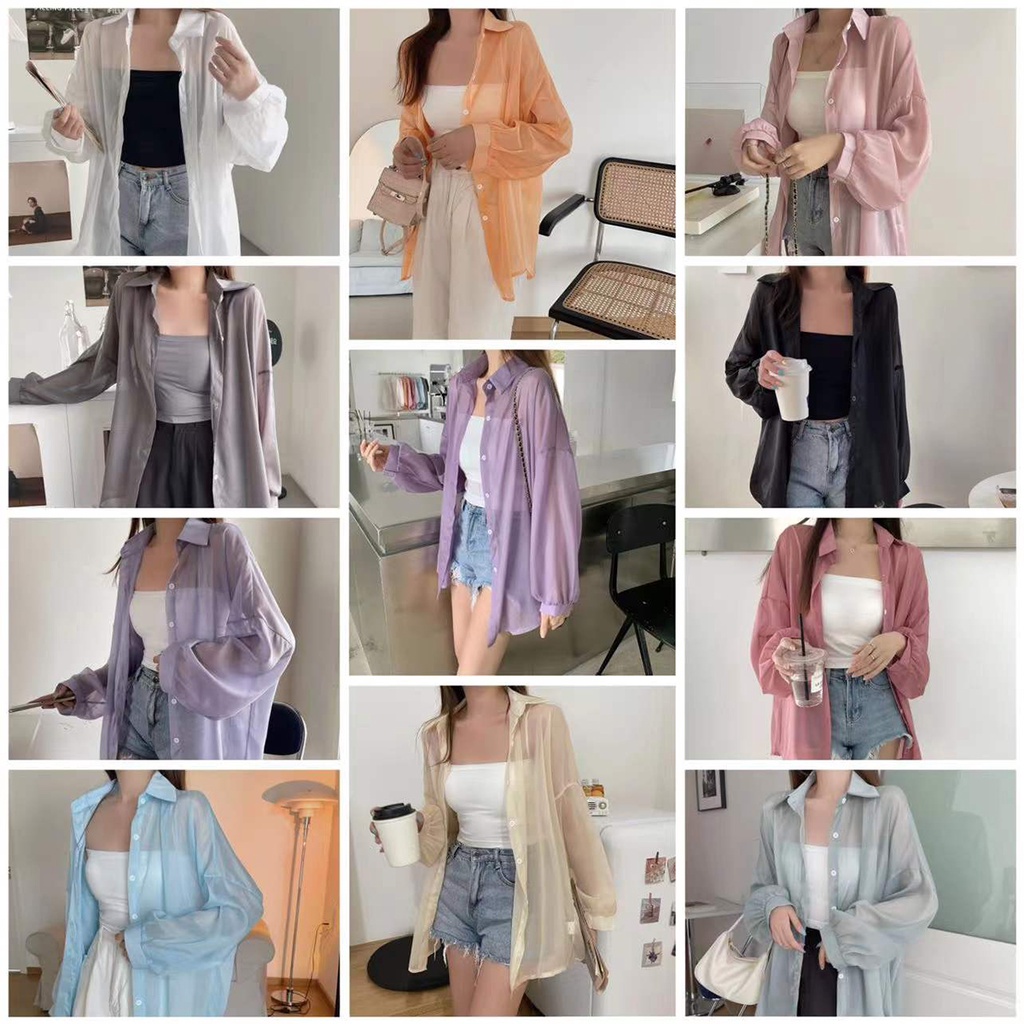 เสื้อเชิ้ตคอปกแขนยาวผู้หญิง เสื้อแฟชั่นเกาหลีสีทึบเรียบง่าย