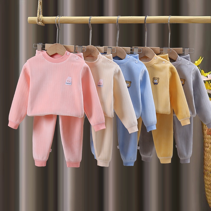 [ZY] พร้อมส่ง ชุดเสื้อแขนยาว กางเกงขายาว ผ้าฟลีซ แบบหนา ลําลอง กันความร้อน ฤดูใบไม้ร่วง ฤดูหนาว สําหรับเด็ก 60-130 ซม.