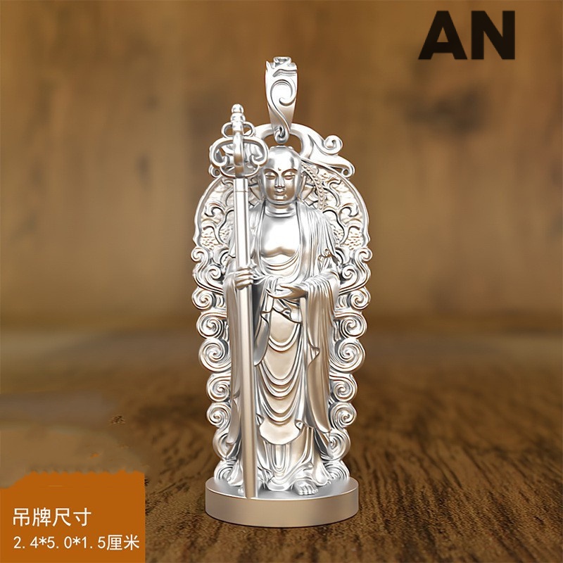 สามมิติ Jizo King จี้เงินสเตอร์ลิง Silver-Plated ยืนพระโพธิสัตว์ลอยสร้อยคอชายพระพุทธรูปเครื่องประดับ