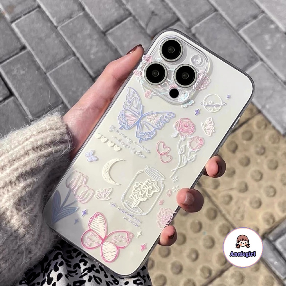 เคสโทรศัพท์มือถือใส แบบนิ่ม ลายดอกไม้ และผีเสื้อ กันกระแทก สําหรับ Iphone 11 13 14 Pro Max 12 15 Pro Max XS XR 7 8 Plus