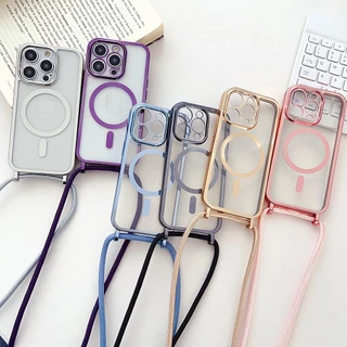 แม่เหล็กโปร่งใสไร้สายชาร์จ Lanyard สําหรับ iPhone 17 16 15 Plus 14 13 12 Pro Max 11 17Air กรณีนุ่มกันกระแทก Crossbody สร้อยคอเชือกฝาครอบ