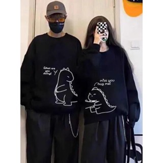 เสื้อกันหนาวแขนยาว คอกลม พิมพ์ลายการ์ตูนไดโนเสาร์ แบบเรียบง่…