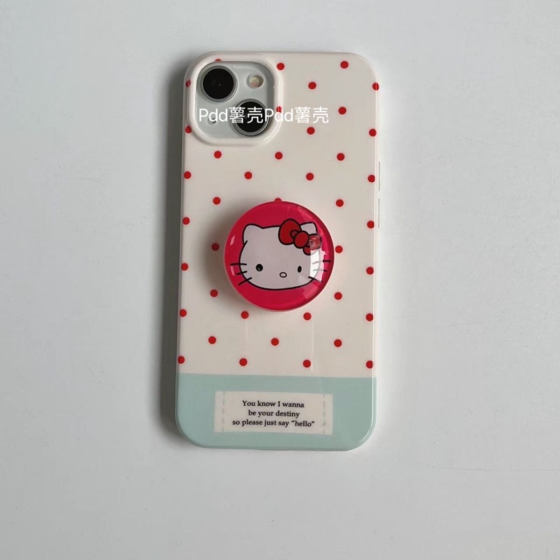 Kitty Bracket Polka Dot Phone Case for iPhone 15/13promax 12/11pro Soft Case XR/Xsmax Straight Edge 7P