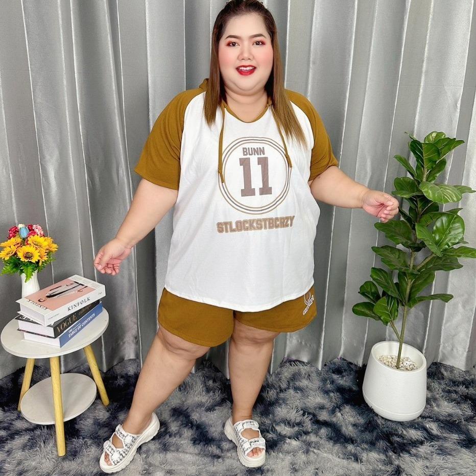 ชุดเซต ขาสั้น เสื้อฮูด แต่งทูโทน ผ้าวูลเวฟ P66 *เสื้อ ก่อนยืด อก62 งานฟรีไซส์ อก50 ถึง อก60 ใส่ได้ เ