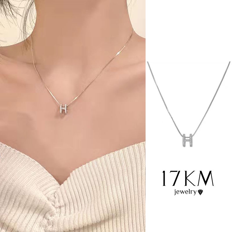 17 กม. หรูหรา ตัวอักษร H สร้อยคอ สําหรับผู้หญิง แฟชั่น ทอง เงิน โซ่ สร้อยคอ เครื่องประดับ