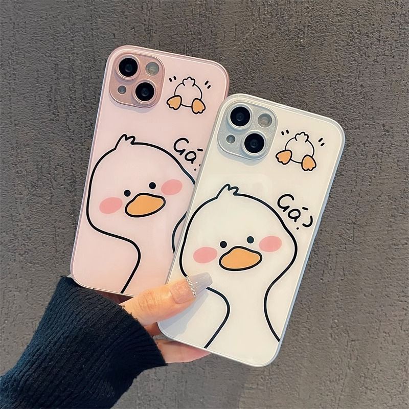 กระจกนิรภัย แบบแข็ง ลายการ์ตูนเป็ดน่ารัก สําหรับ IPhone 15pro Max 14 ProMax 13 12 11 XR 8 7Plus Xsmax
