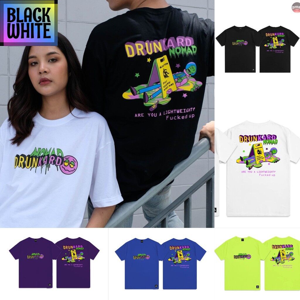 แฟชั่นใหม่ 🔥พร้อมส่ง🔥  -NOMADเสื้อยืดสกรีนลายแนวสตรีท DRUNKARD เสื้อผู้ชาย/ผู้หญิง ผ้าคอตตอน100 T-SH