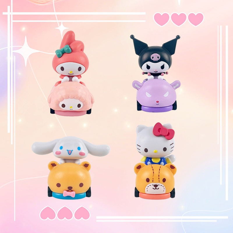 ตุ๊กตาฟิกเกอร์ การ์ตูนอนิเมะ Hello Kitty Kuromi Melody Kawaii Sanrio ขนาดเล็ก เหมาะกับของขวัญ สําหรับตกแต่งเค้ก DIY จํานวน 4 ชิ้น ต่อชุด