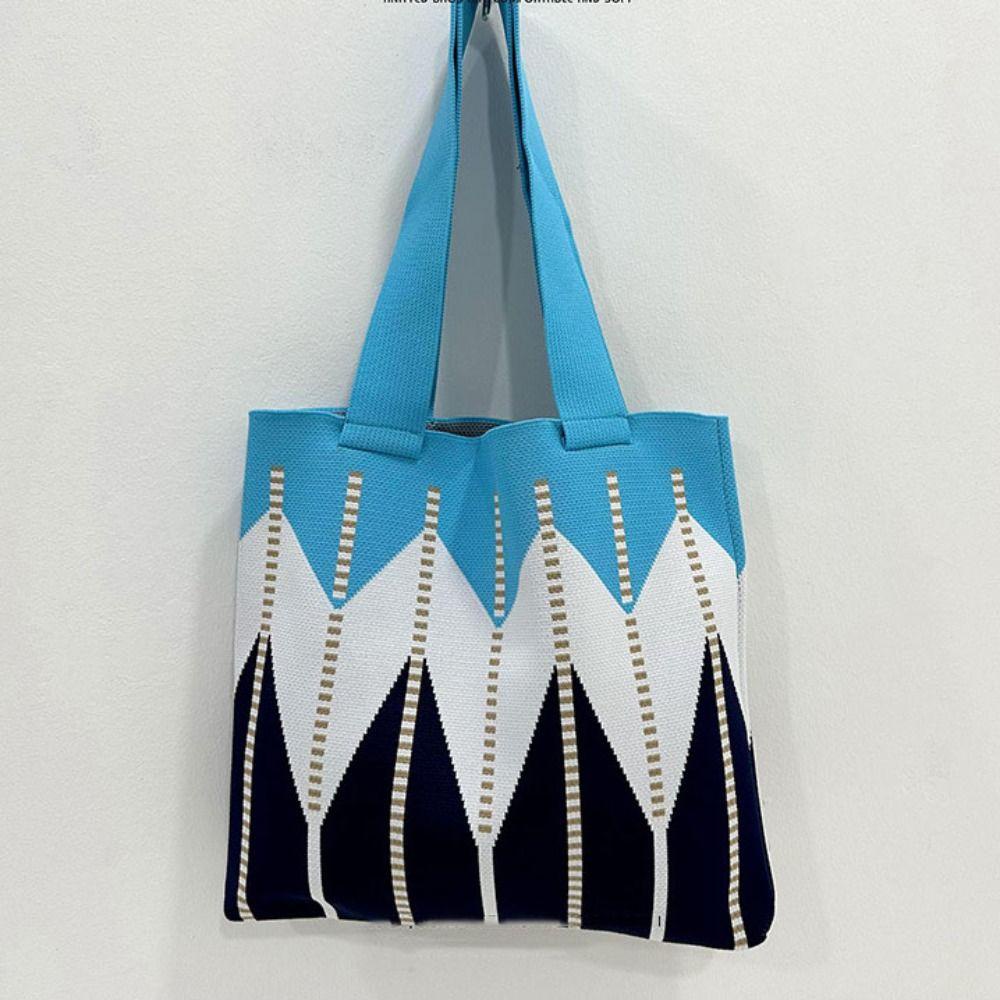 Tonfashion กระเป๋าสะพายไหล่ ผ้าวูลถัก ประดับเพชร ความจุสูง สําหรับนักเรียน