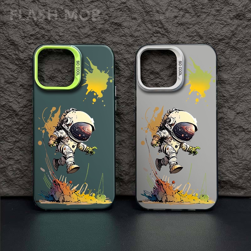 ใช้ได้กับ iPhone Apple XR เคสโทรศัพท์ 15/16/17Promax Xsmax 14Promax นักบินอวกาศเที่ยวบิน 7/8plus 11Promax ปกอ่อนสีเงิน IMD