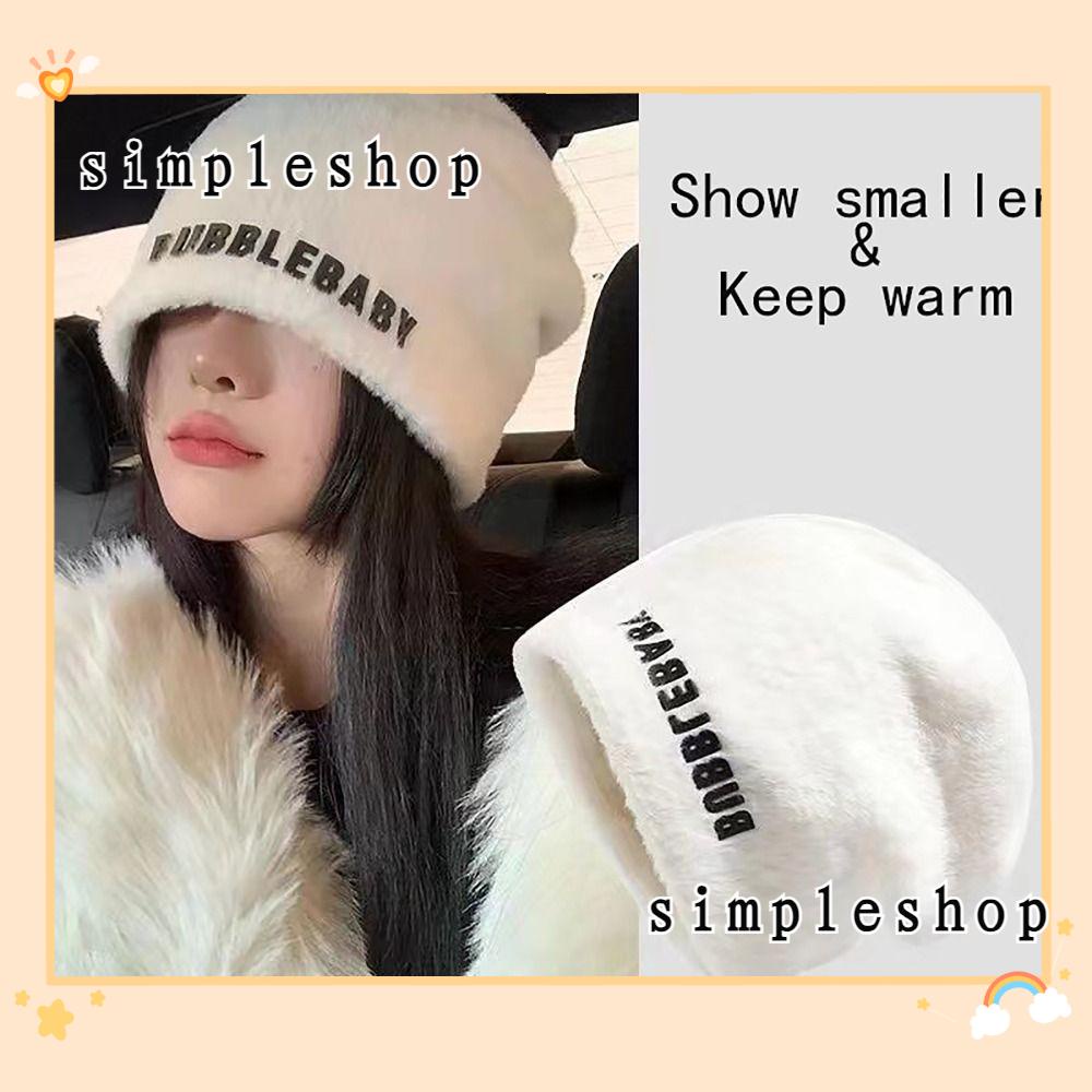 Simple หมวกบีนนี่ ผ้าถัก แบบหนา พิมพ์ลายตัวอักษร ป้องกันหู ให้ความอบอุ่น แฟชั่นฤดูหนาว สําหรับผู้หญิง